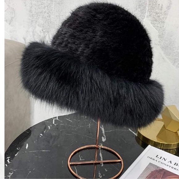 Winter Black Mink Fox Fur Hat NEW